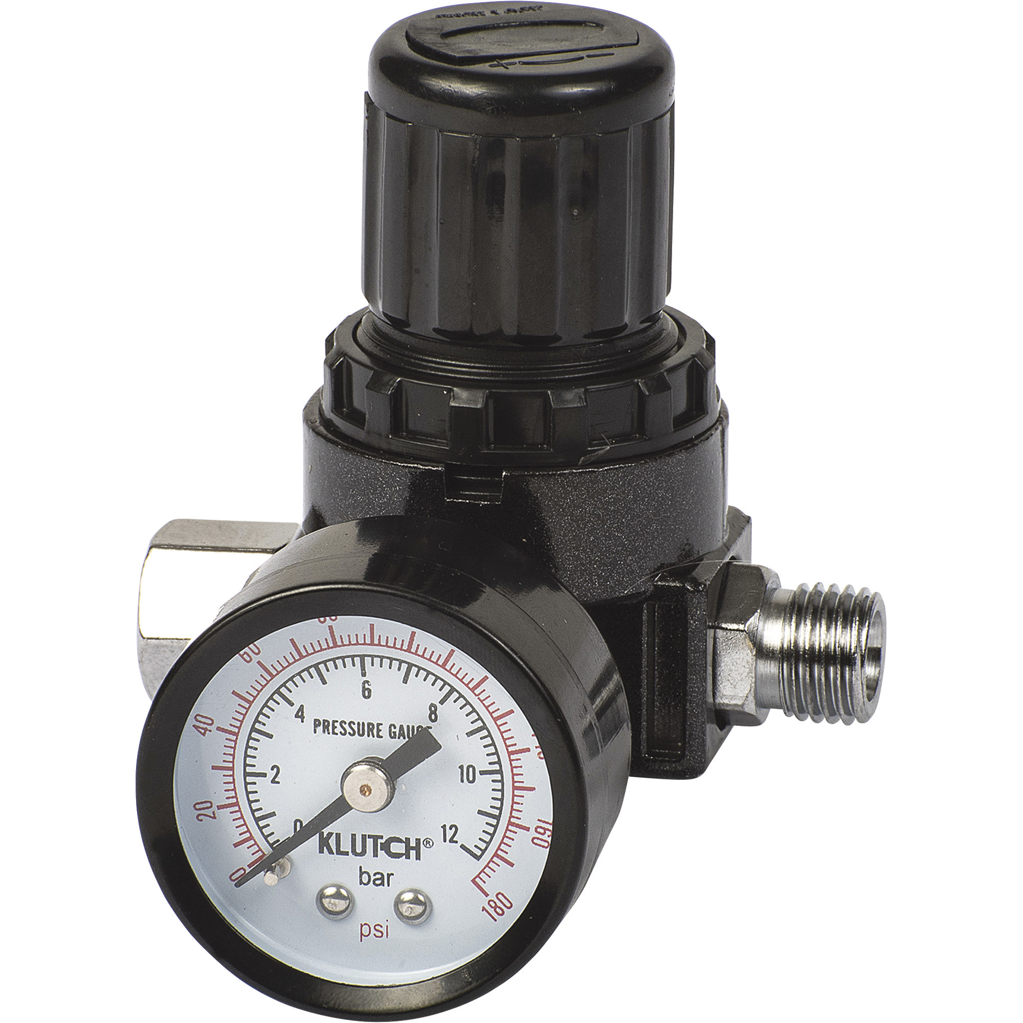 Klutch 1/4in. Locking Air Pressure Gauge with Regulator, 0–180 PSI